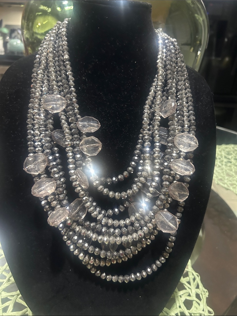 Sassy Jones Malia Silver and Hematite Beaded Necklace - Silver Tone